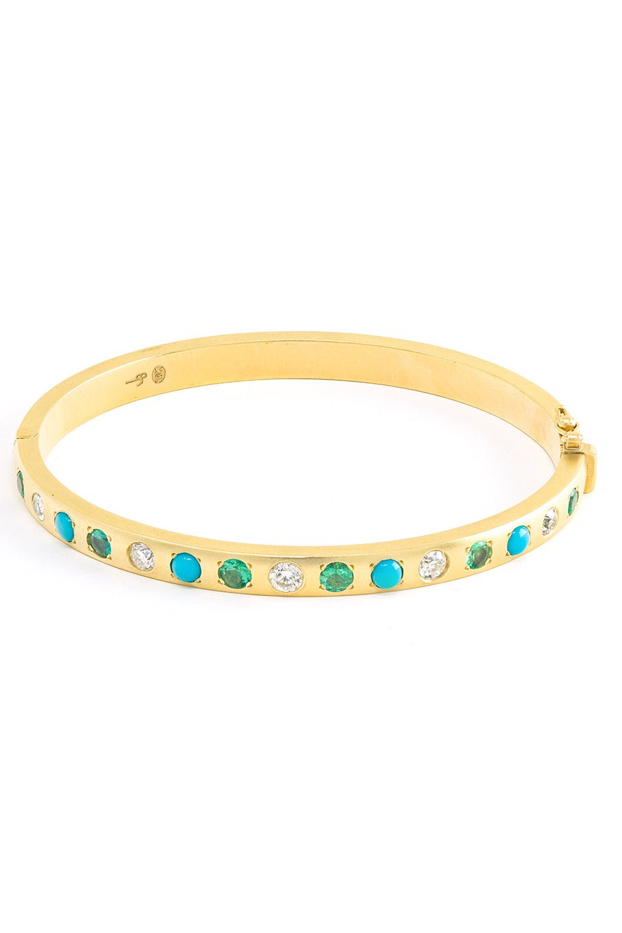 JENNA BLAKE-Turquoise Diamond Gypsy Bangle-YELLOW GOLD