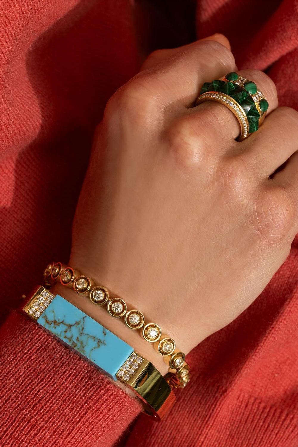 Turquoise Disco Bangle Bracelet-YELLOW GOLD-JEWELRYFINE JEWELBRACELET O-JENNA BLAKE