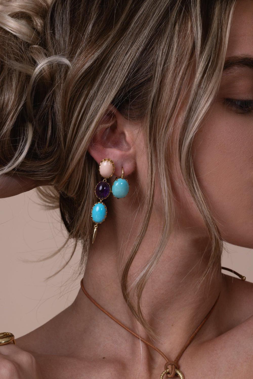 JENNA BLAKE-Coral Turquoise Drop Earrings-YELLOW GOLD