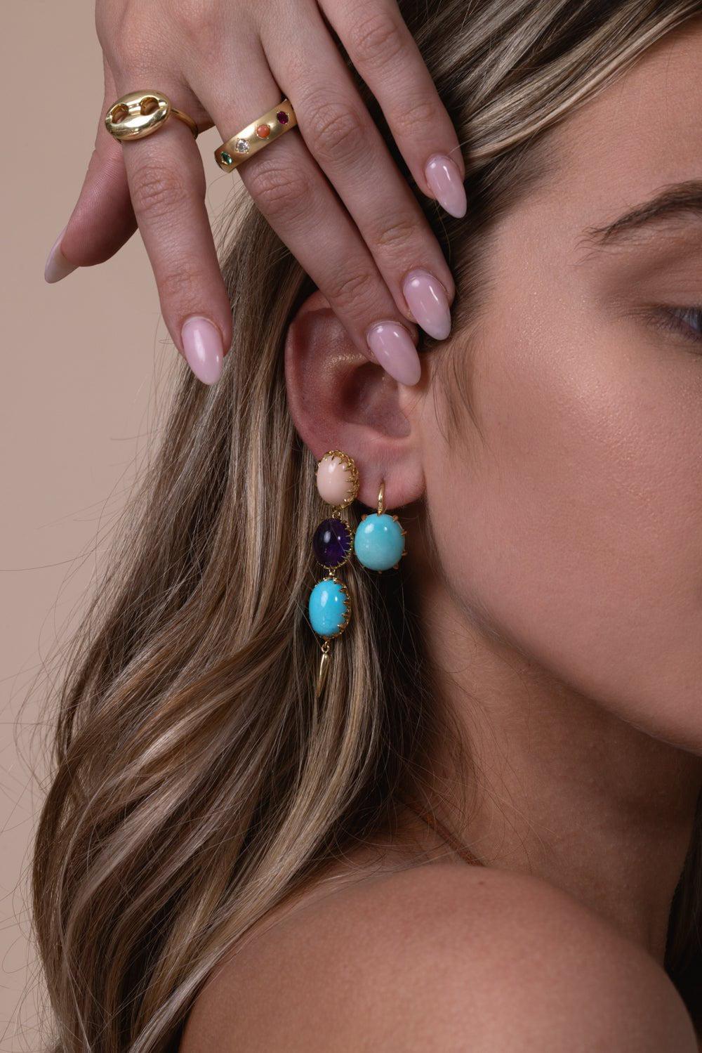 JENNA BLAKE-Coral Turquoise Drop Earrings-YELLOW GOLD