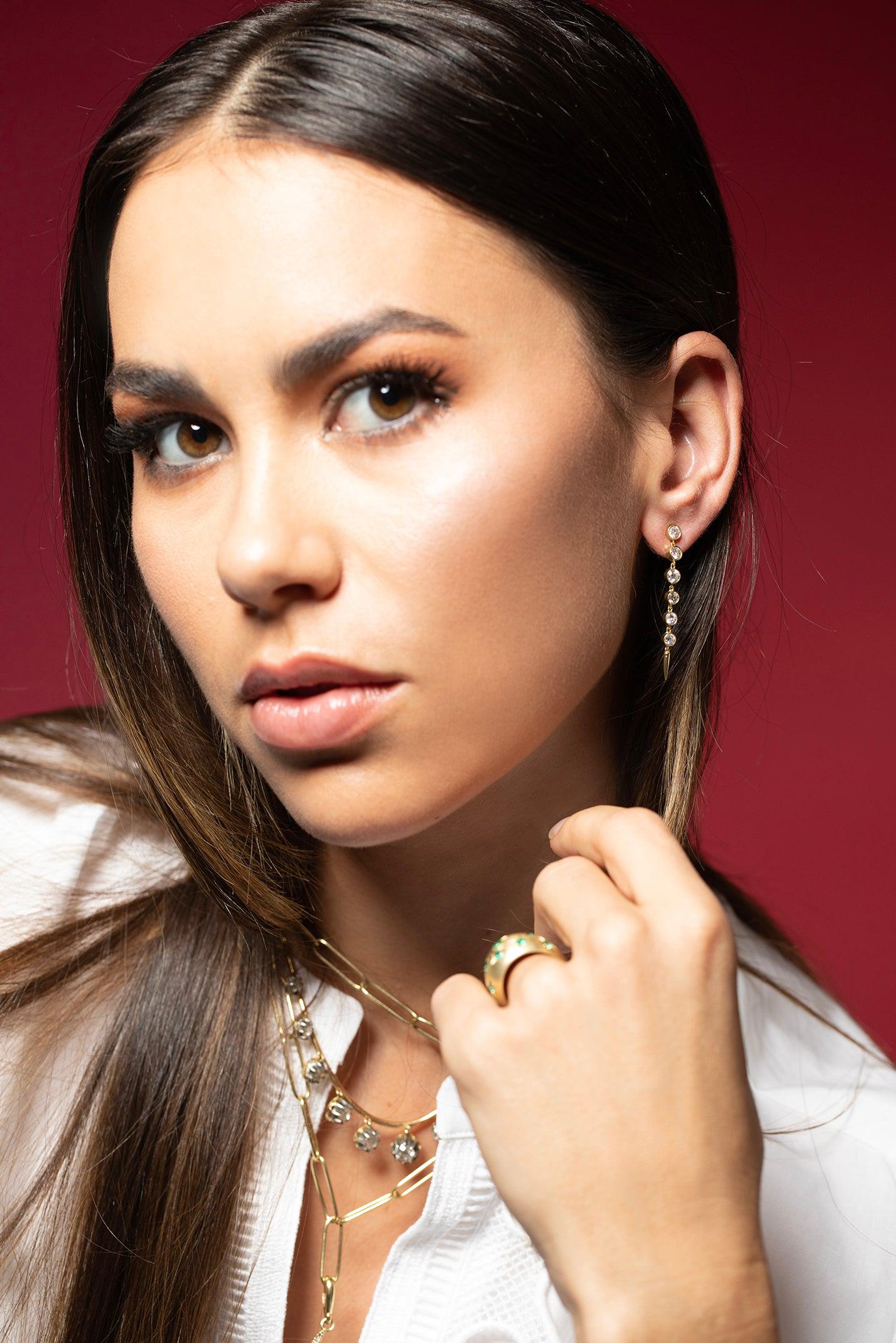 JENNA BLAKE-Diamond Fringe Earrings-YELLOW GOLD