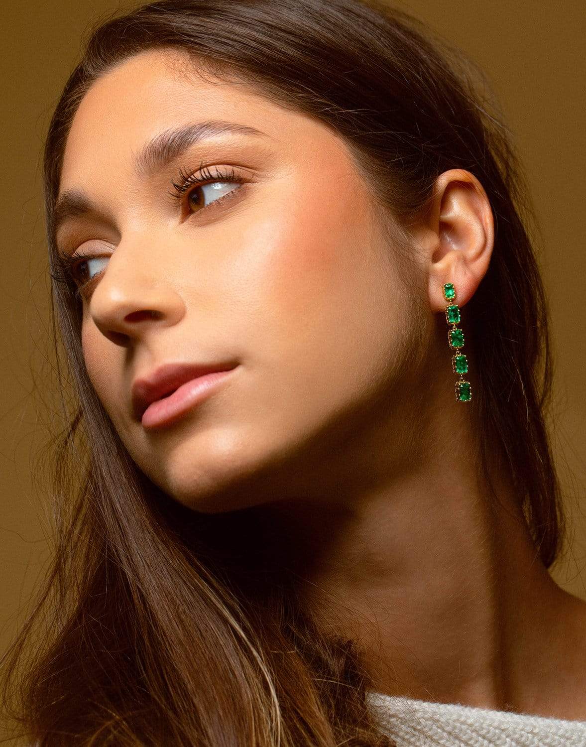JENNA BLAKE-Emerald Skeleton Earrings-YELLOW GOLD
