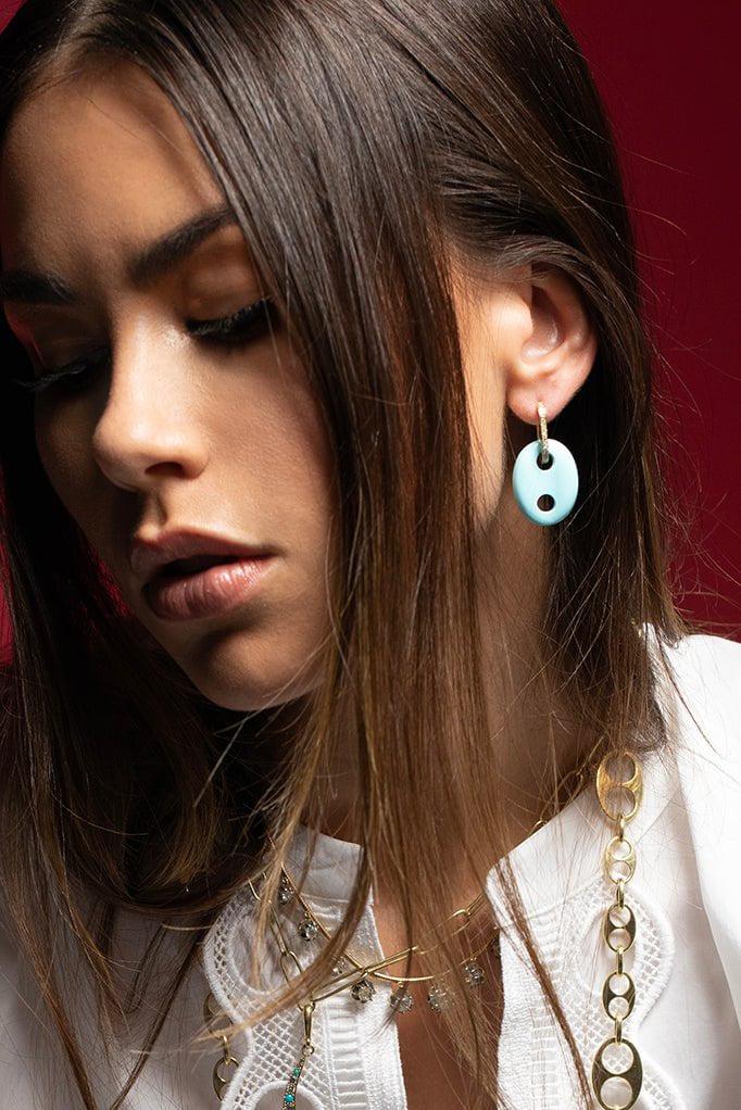 JENNA BLAKE-Interchangable Mariner Earrings - Turquoise-YELLOW GOLD