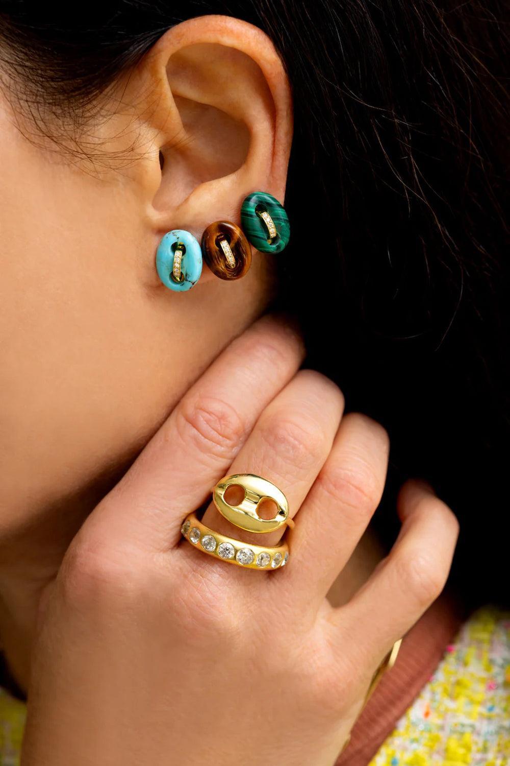 Malachite Mini Mariner Stud Earrings-YELLOW GOLD-JEWELRYFINE JEWELEARRING-JENNA BLAKE