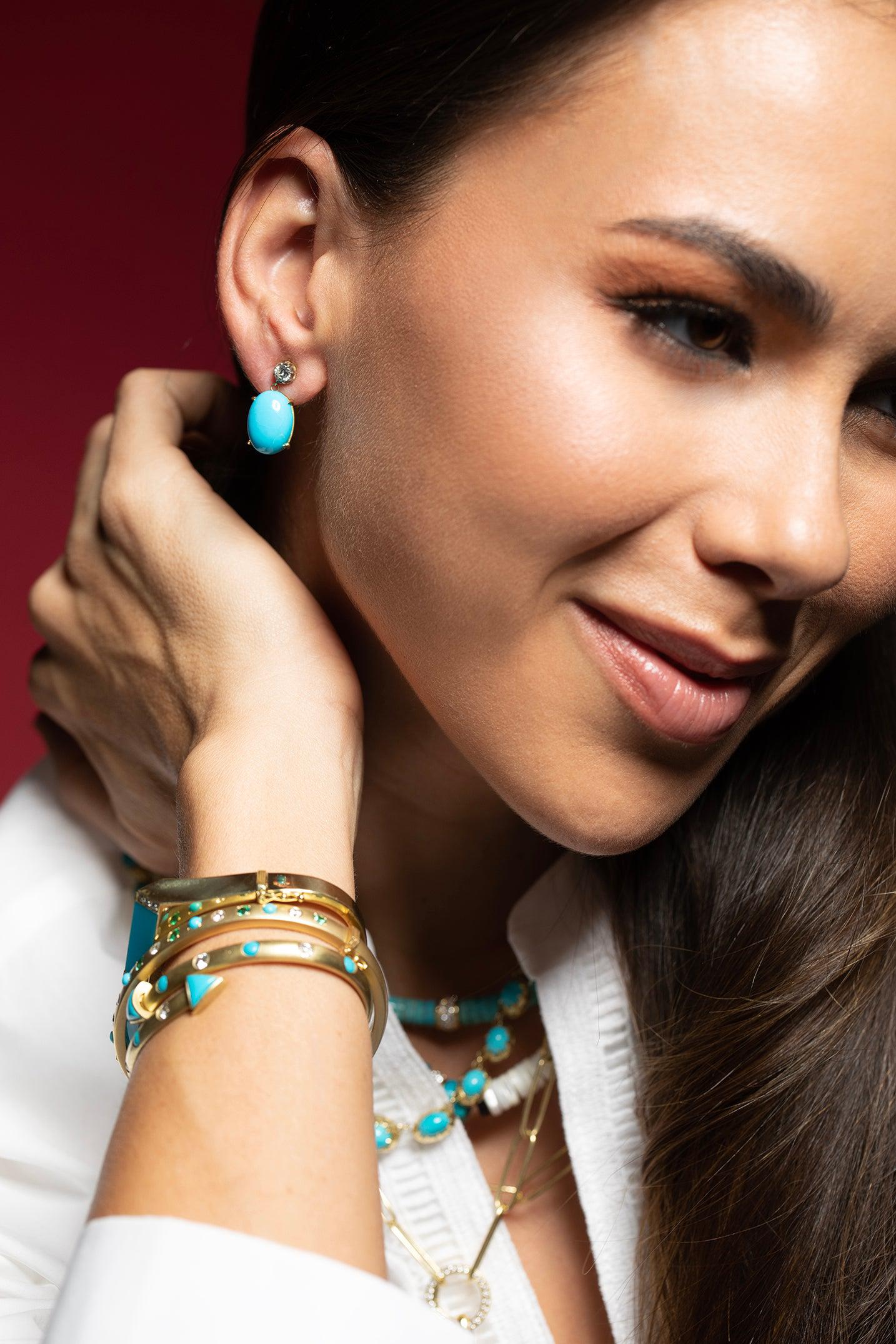 JENNA BLAKE-Turquoise Drop Earrings-YELLOW GOLD