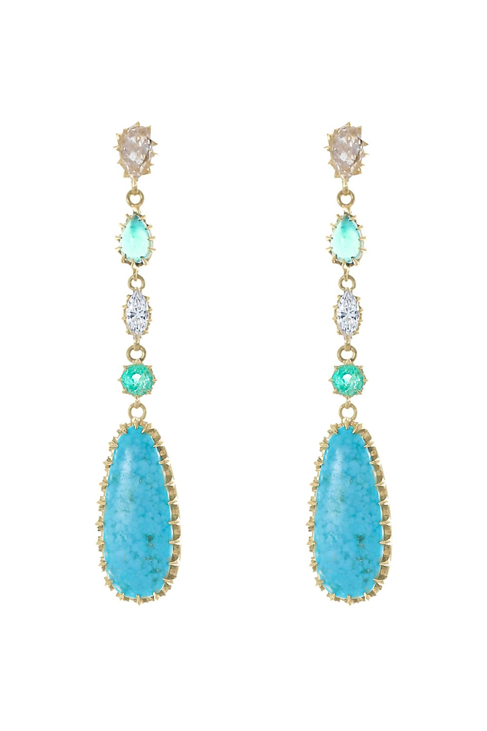 JENNA BLAKE-Turquoise Drop Earrings-YELLOW GOLD