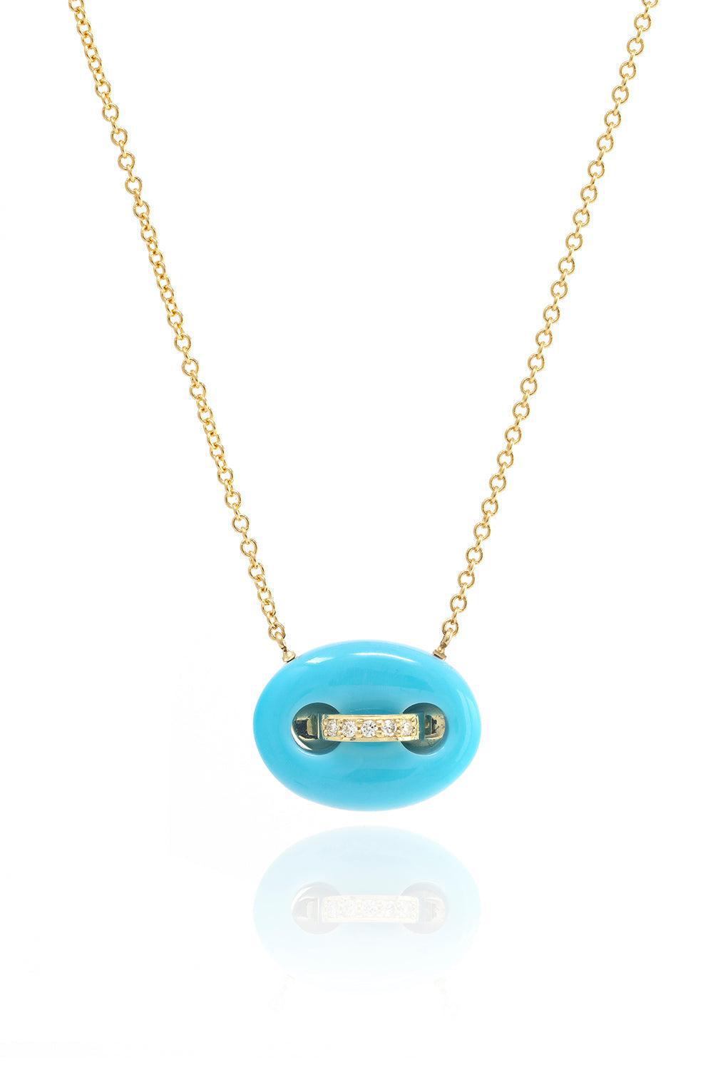 Turquoise Mini Mariner Link Pendant Necklace-YELLOW GOLD-16-JEWELRYFINE JEWELNECKLACE O-JENNA BLAKE