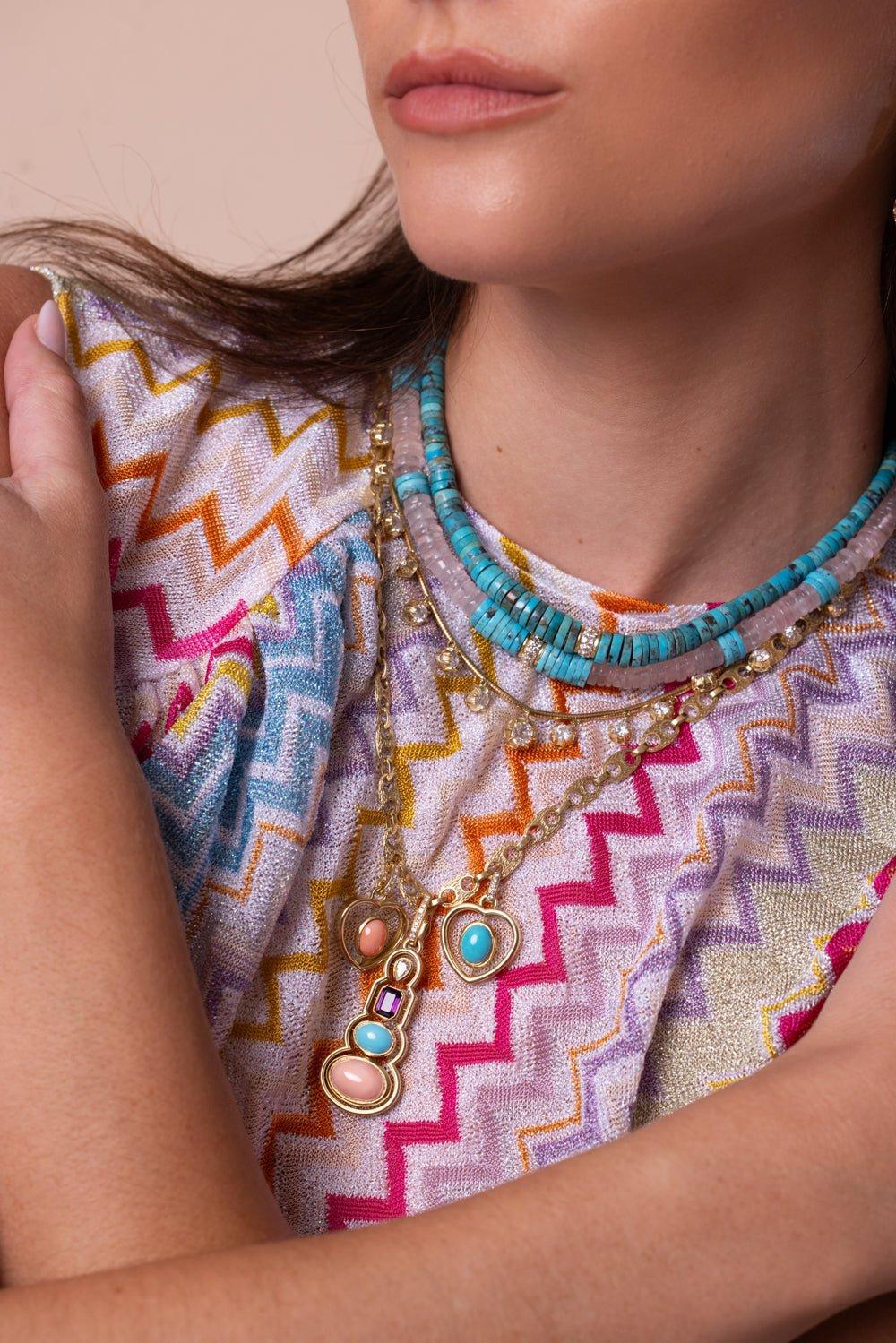 JENNA BLAKE-Turquoise Quartz Beaded Necklace-YELLOW GOLD