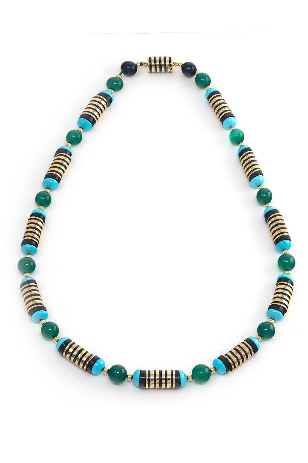 Emerald Turquoise Multistone Necklace-YELLOW GOLD-19-JEWELRYFINE JEWELNECKLACE O-JENNA BLAKE
