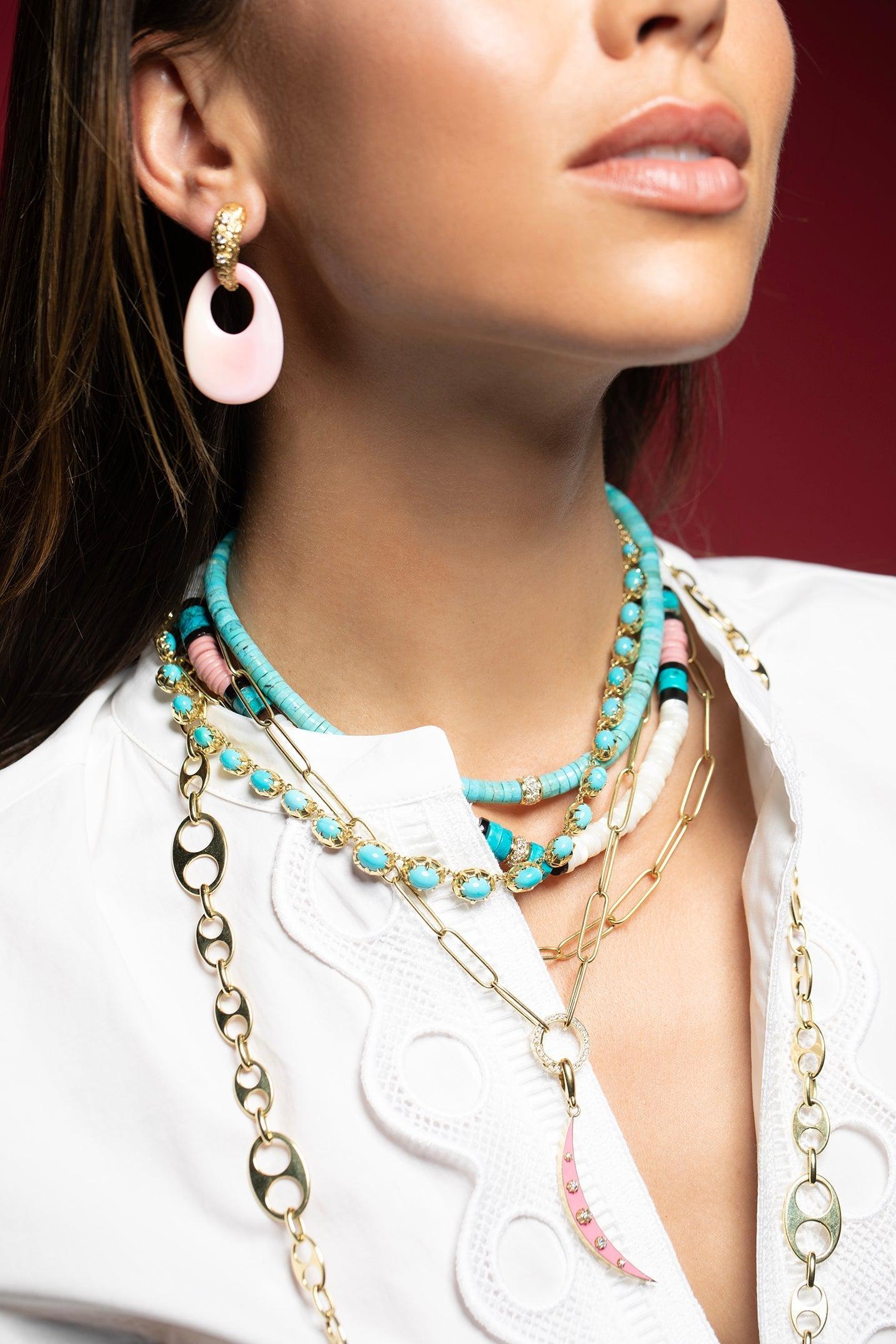 JENNA BLAKE-Beaded Necklace - Turquoise-YELLOW GOLD