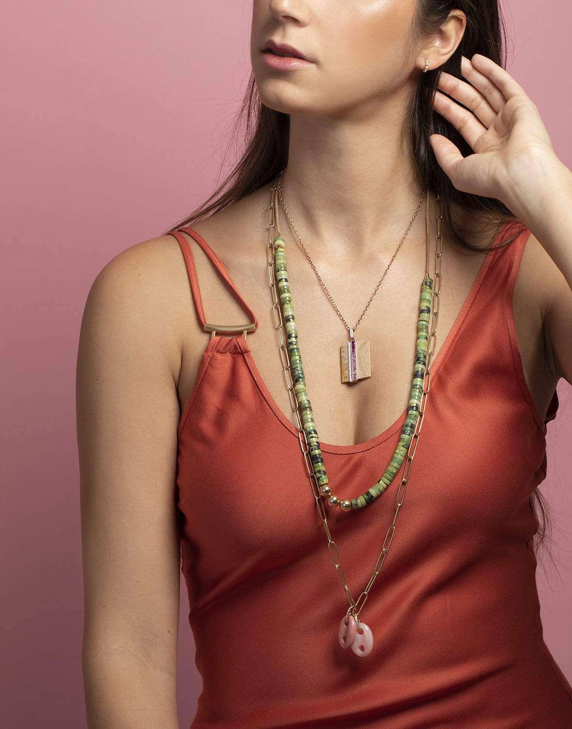 JENNA BLAKE-Heishi Beaded Necklace-YELLOW GOLD