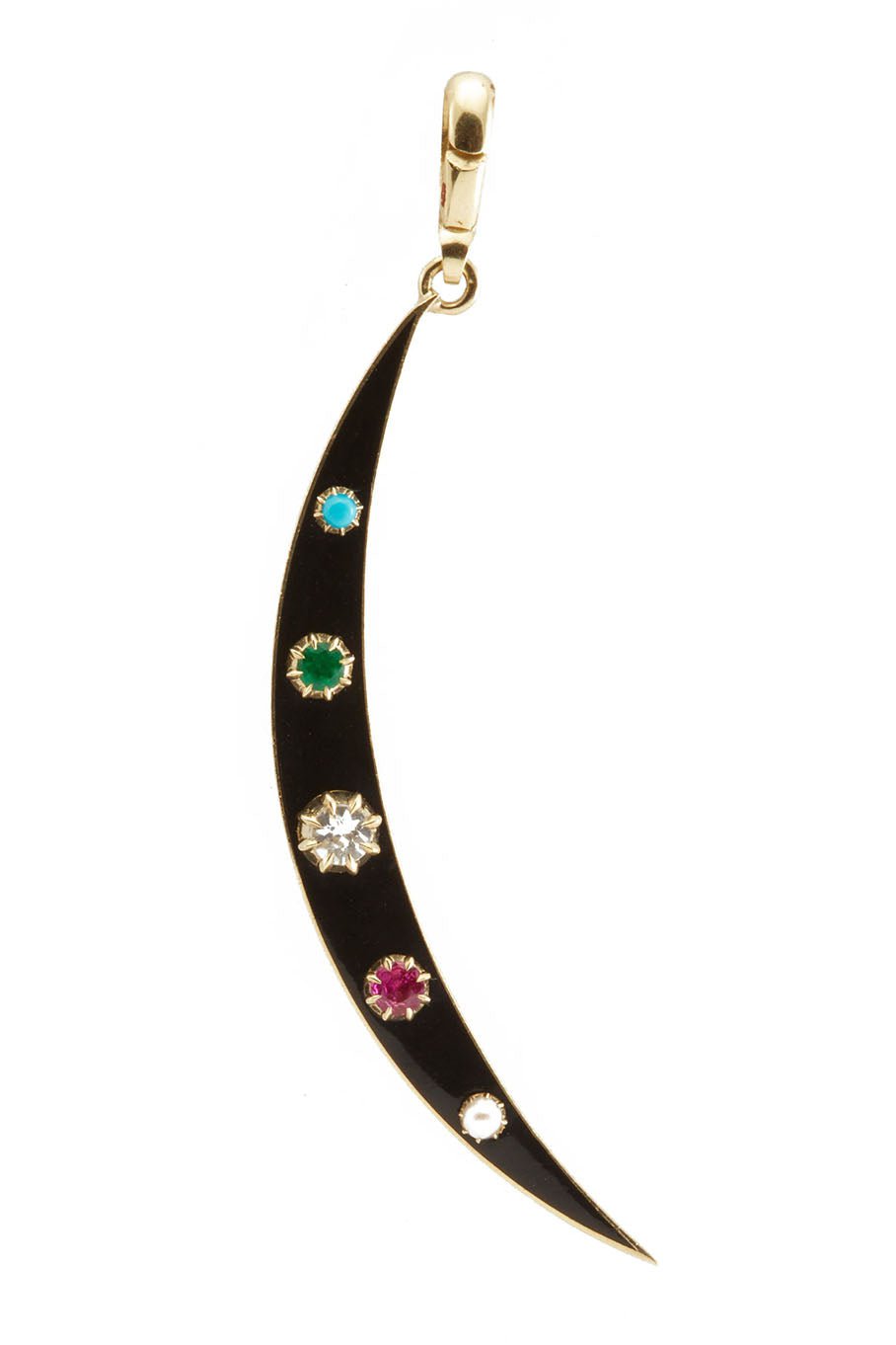 JENNA BLAKE-Black Enamel Crescent Charm-YELLOW GOLD
