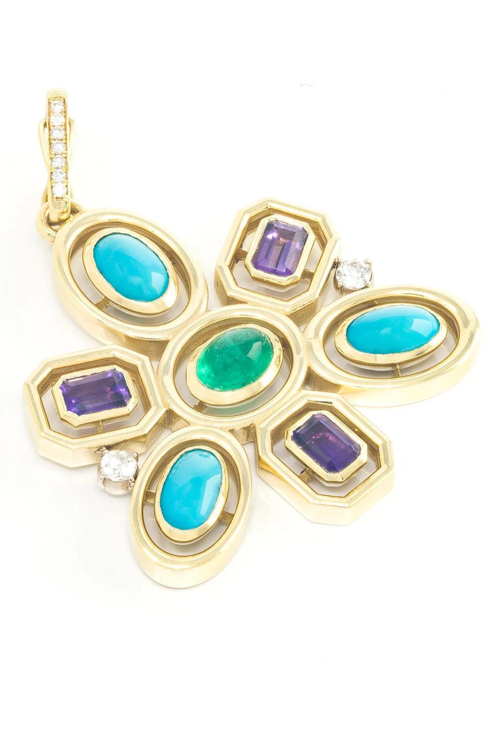 Blue Iris Flower Charm-YELLOW GOLD-JEWELRYFINE JEWELPENDANT-JENNA BLAKE