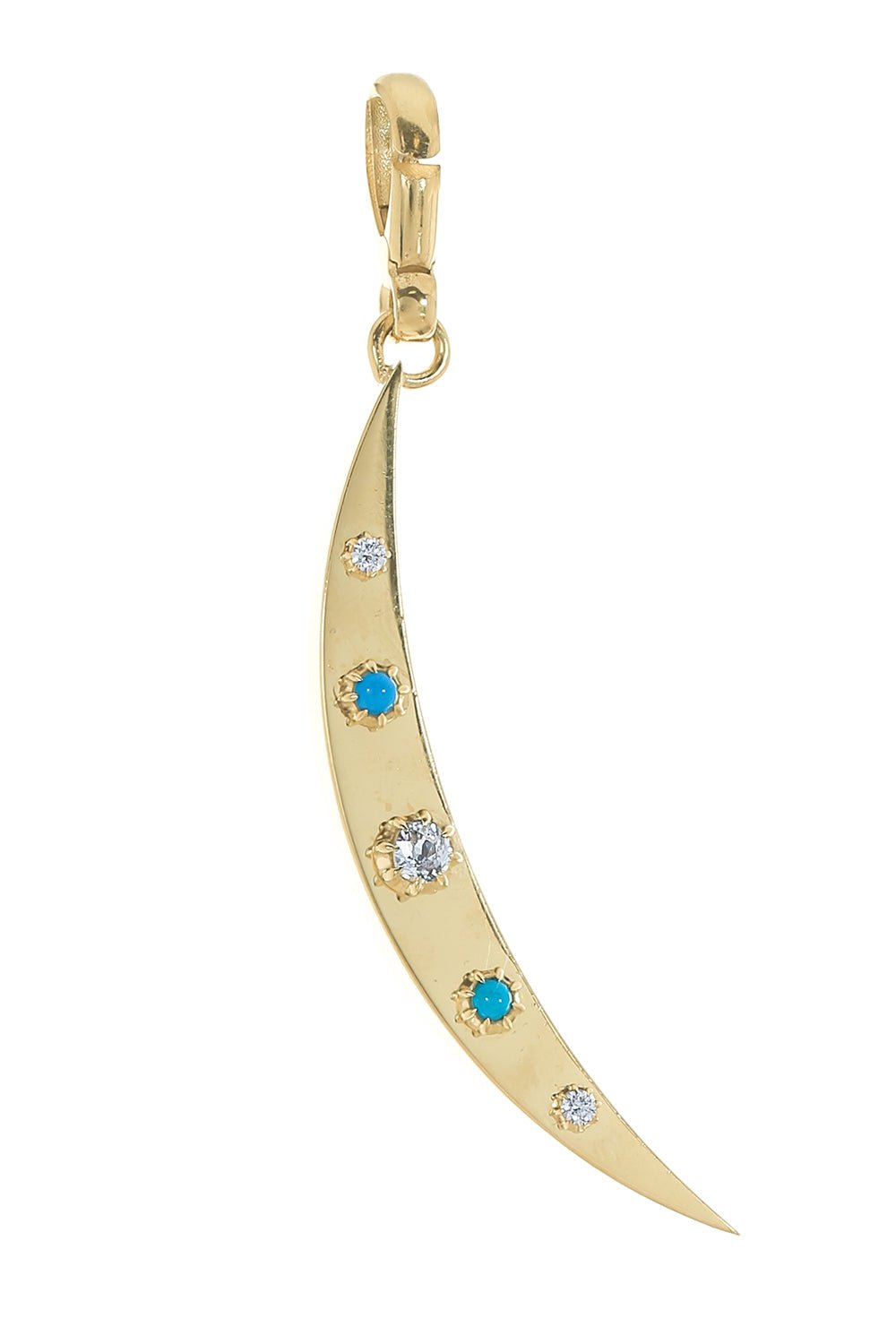 JENNA BLAKE-Small Turquoise Diamond Crescent Pendant-YELLOW GOLD