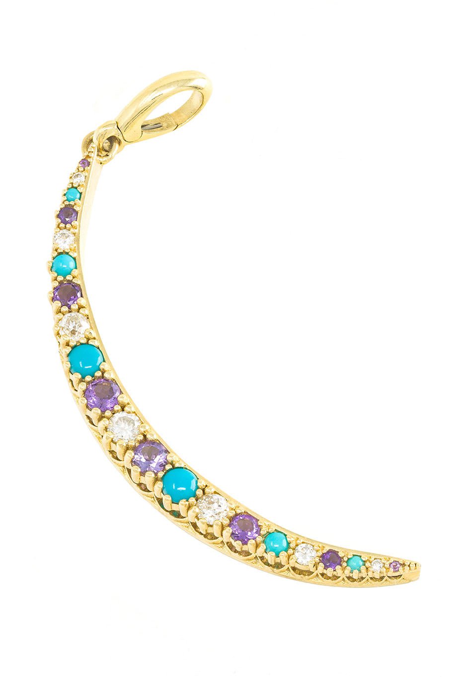 JENNA BLAKE-Turquoise Diamond Crescent Charm-YELLOW GOLD