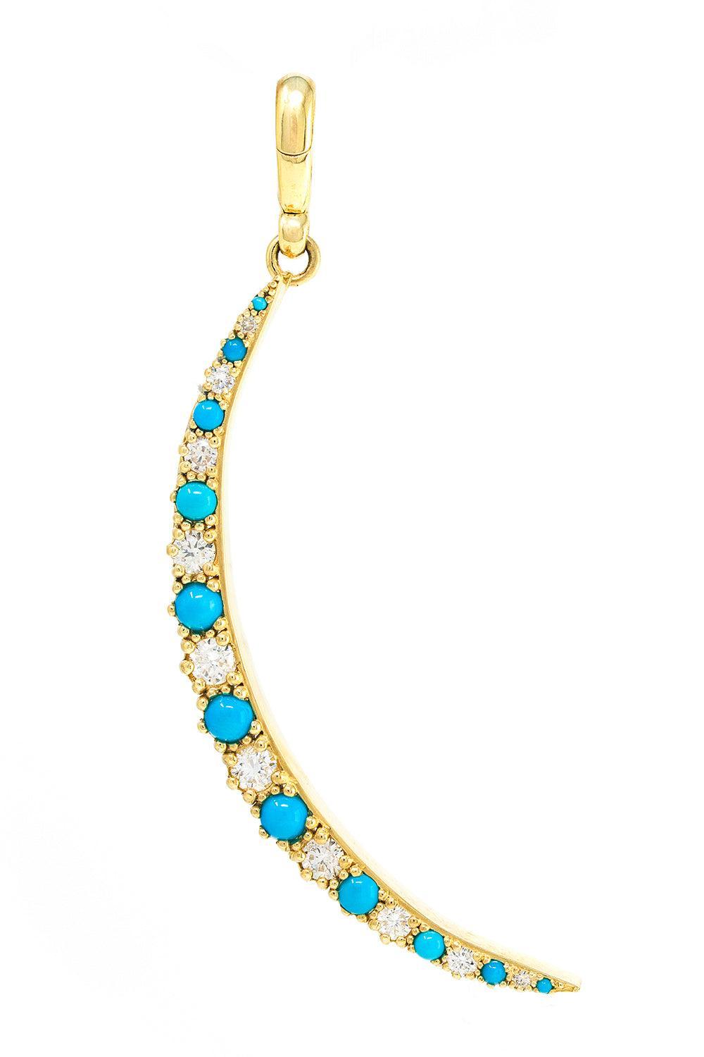 Turquoise Diamond Multi Stone Crescent Charm-YELLOW GOLD-JEWELRYFINE JEWELPENDANT-JENNA BLAKE