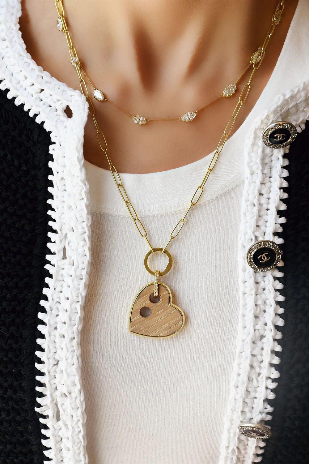 JENNA BLAKE-Wooden Heart Charm-YELLOW GOLD