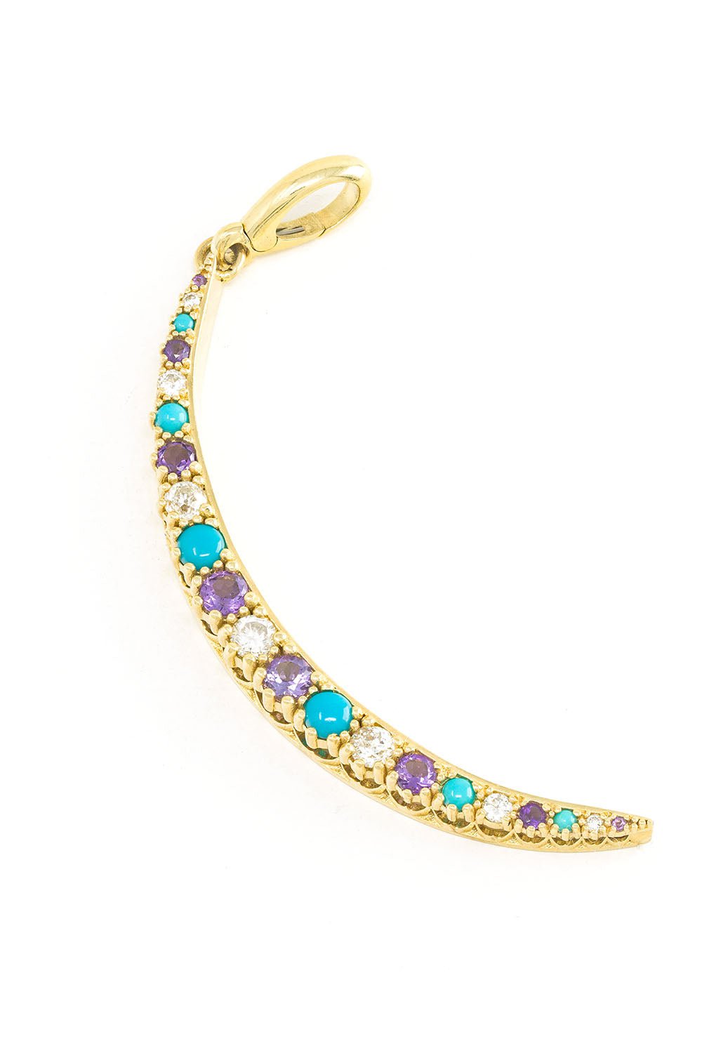 JENNA BLAKE-Turquoise Diamond Crescent Charm-YELLOW GOLD