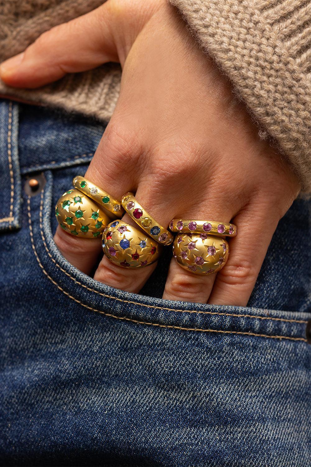 Emerald Diamond Thin Gypsy Band-YELLOW GOLD-5.75-JEWELRYFINE JEWELRING-JENNA BLAKE
