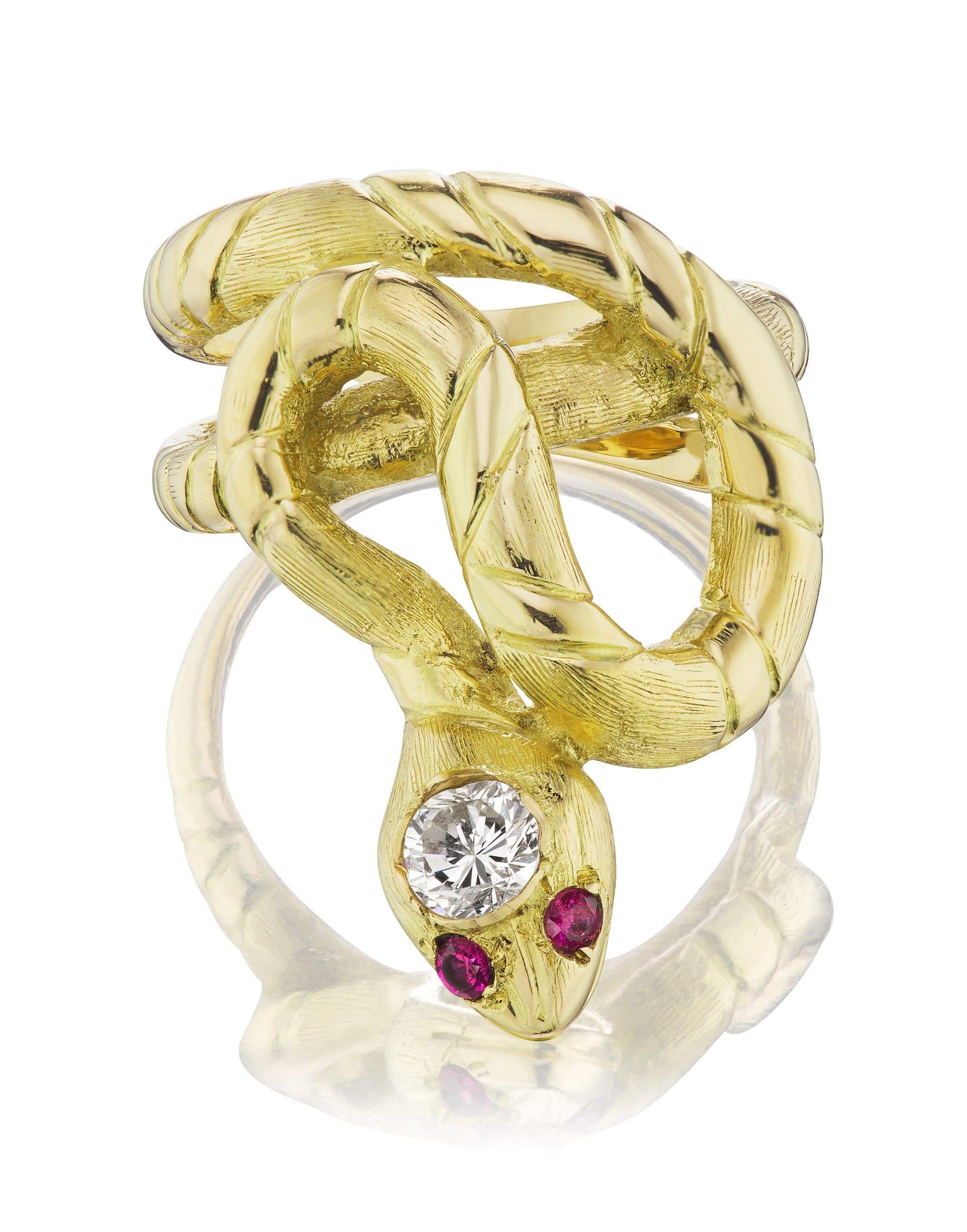 JENNA BLAKE-Diamond and Ruby Snake Ring-YELLOW GOLD