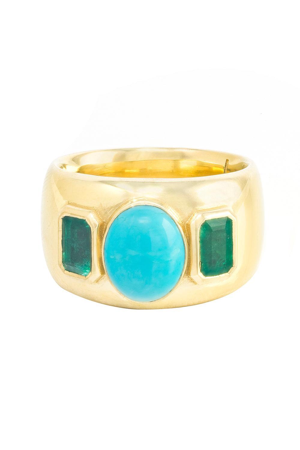Emerald Turquoise Three Stone Ring-YELLOW GOLD-6.5-JEWELRYFINE JEWELRING-JENNA BLAKE