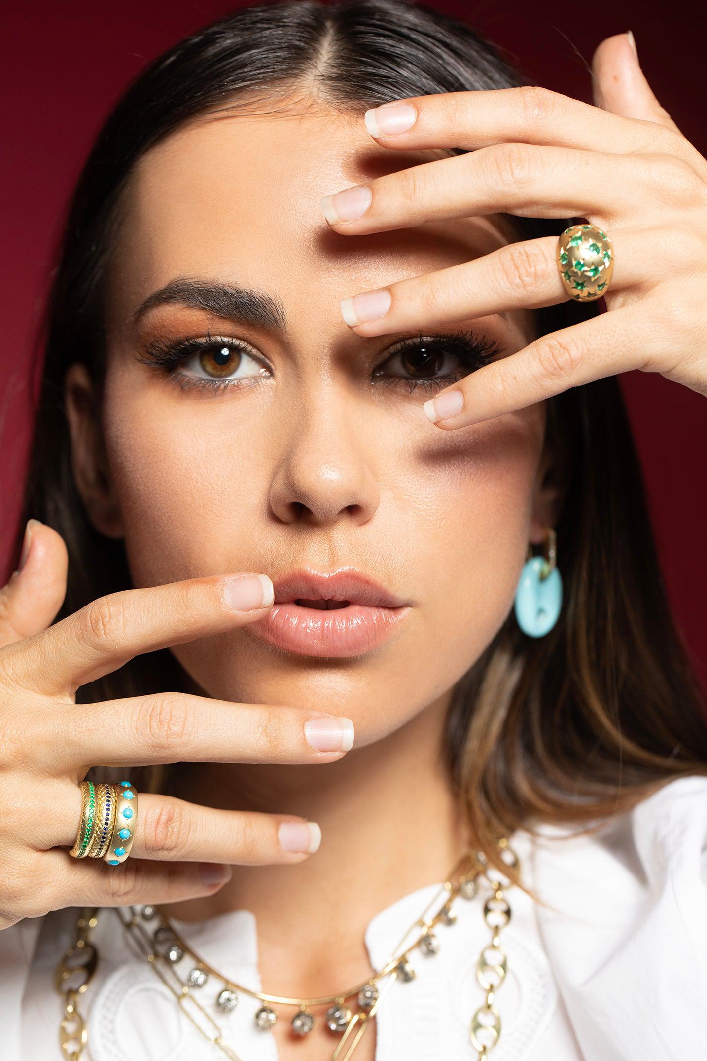JENNA BLAKE-Snake Band Ring - Blue Sapphire-YELLOW GOLD