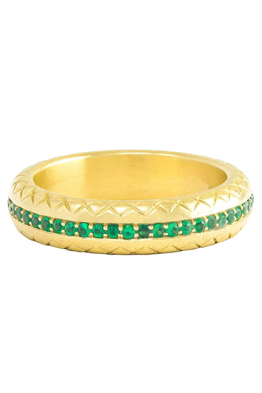 JENNA BLAKE-Snake Band Ring - Emerald-YELLOW GOLD