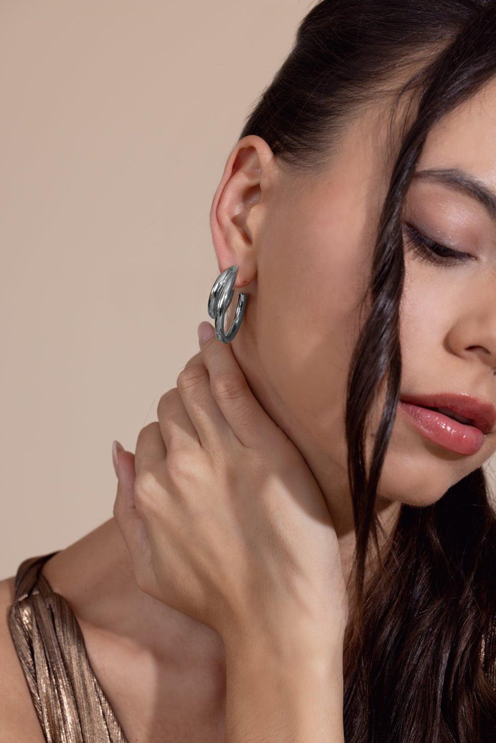 Double Lilly Mini Hoop Earrings - Silver - 1in-SILVER-JEWELRYBOUTIQUEEARRING-JENNIFER FISHER
