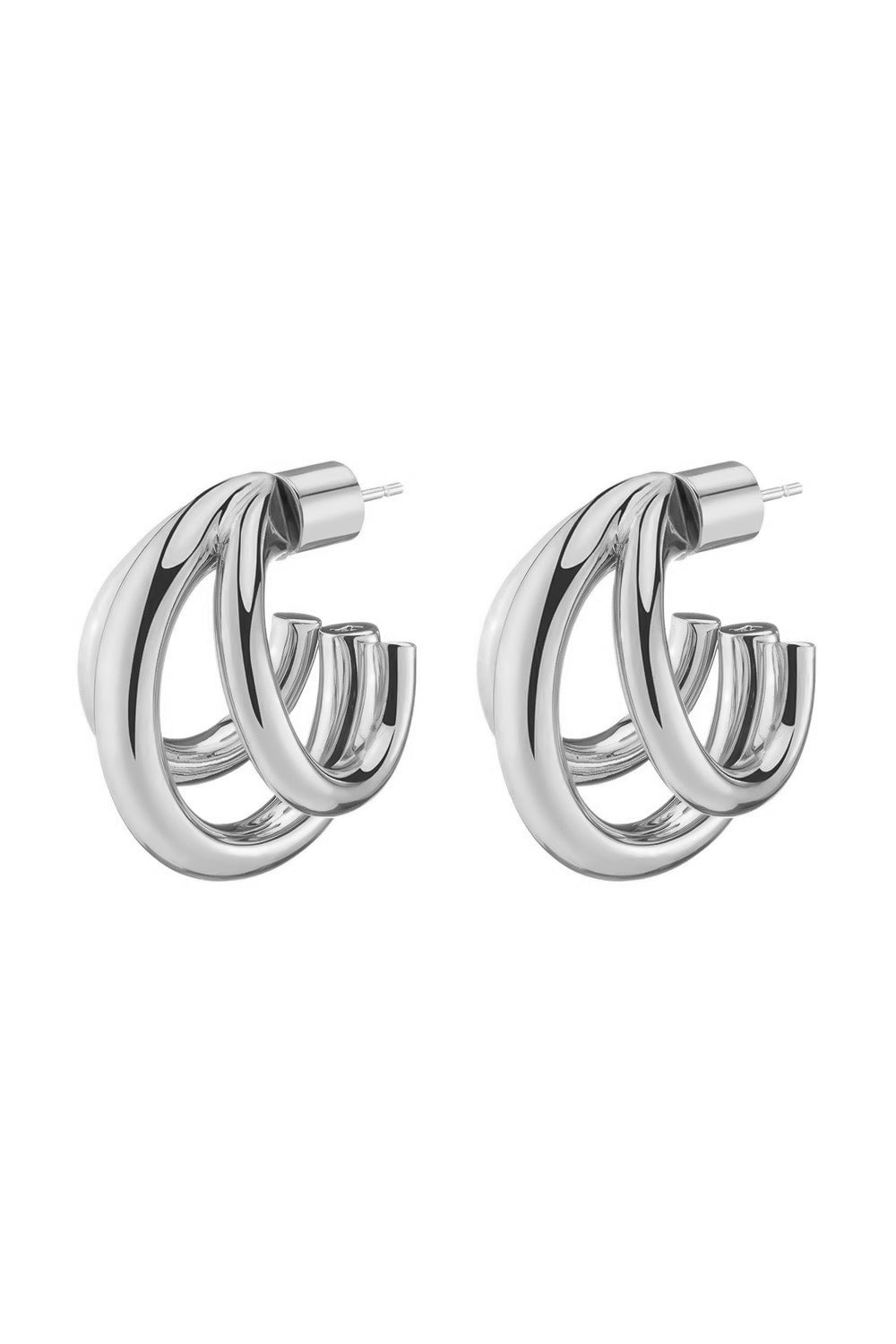 Triple Lilly Huggie Earrings - Silver - 0.60in