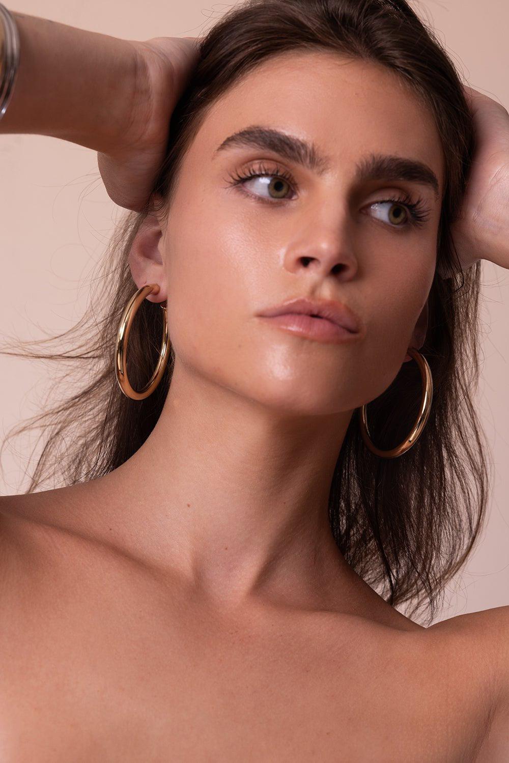 JENNIFER FISHER-Walk Hoop Earrings - 2in-YELLOW GOLD