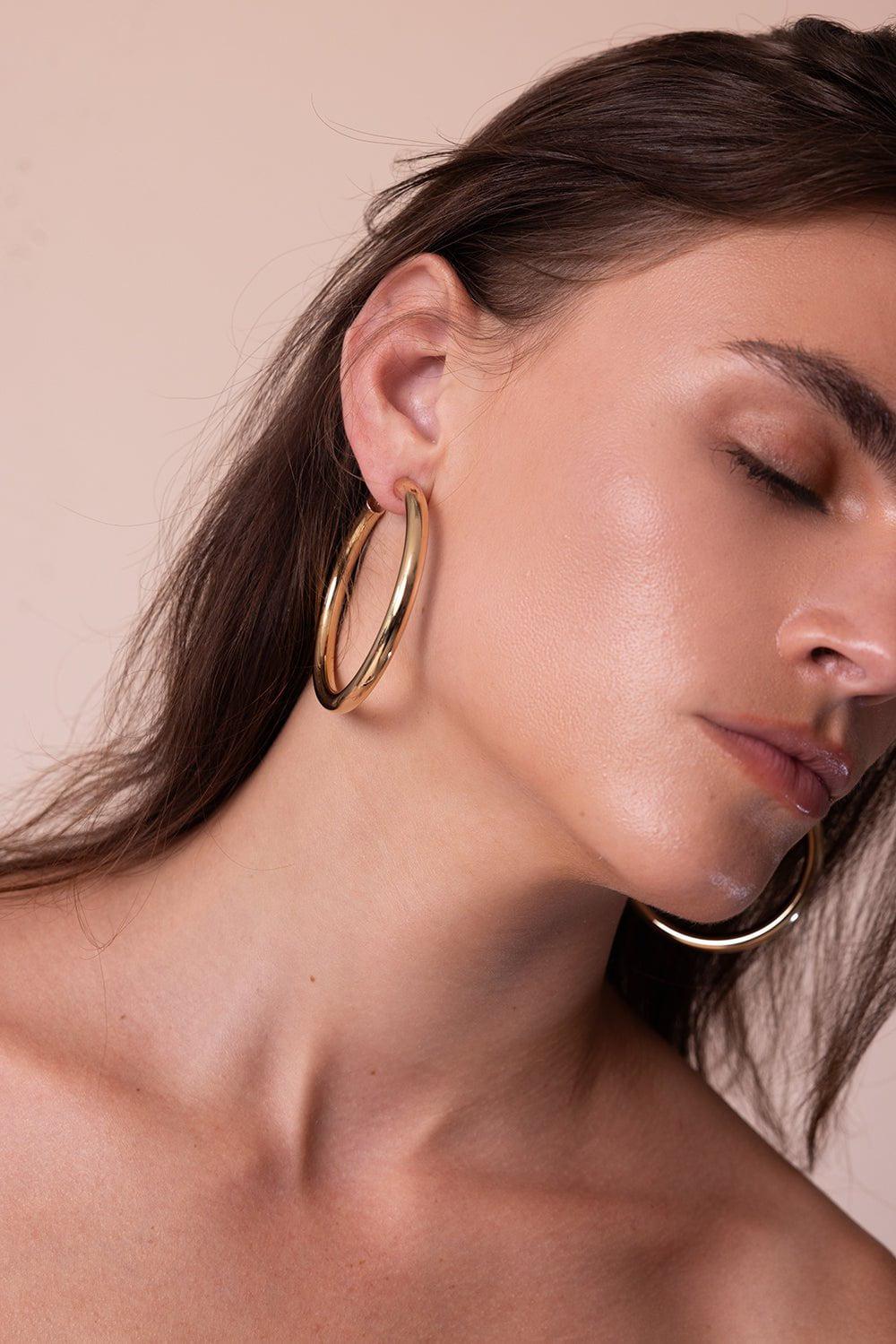 JENNIFER FISHER-Walk Hoop Earrings - 2in-YELLOW GOLD