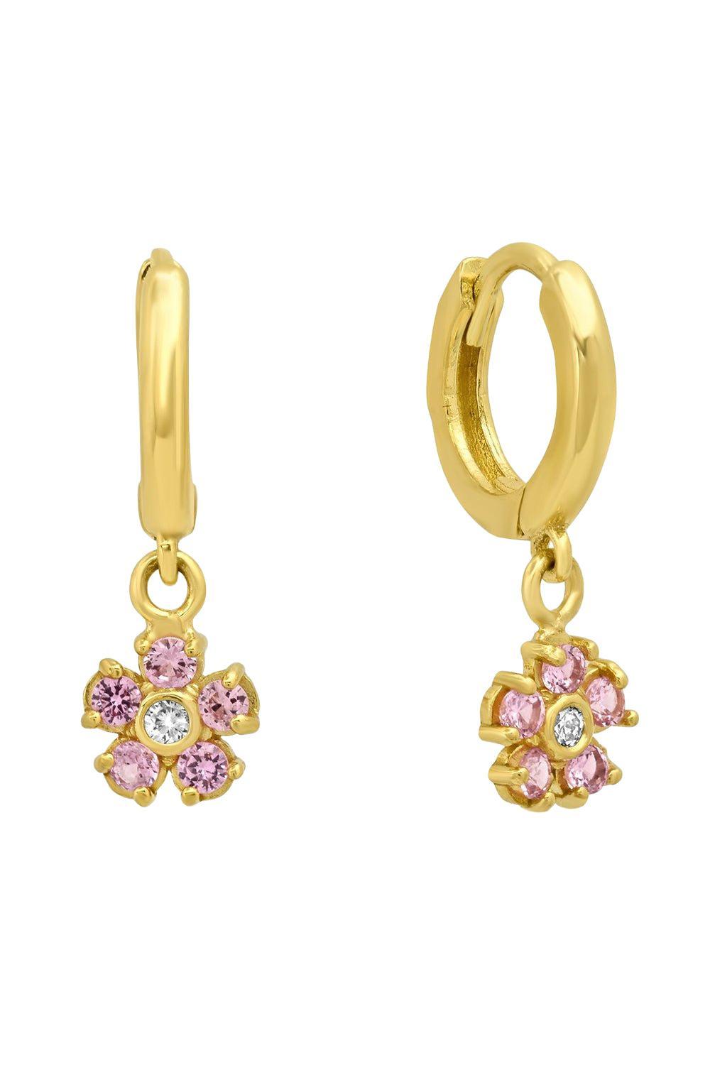 Mini Pink Sapphire Diamond Flower Drop Huggies-YELLOW GOLD-JEWELRYFINE JEWELEARRING-JENNIFER MEYER