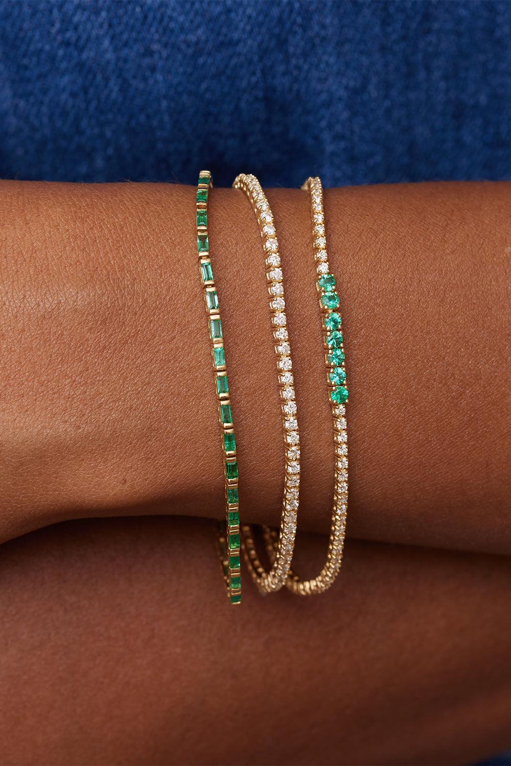 Diamond Emerald Small 4 Prong Accent Tennis Bracelet-YELLOW GOLD-JEWELRYFINE JEWELBRACELET O-JENNIFER MEYER