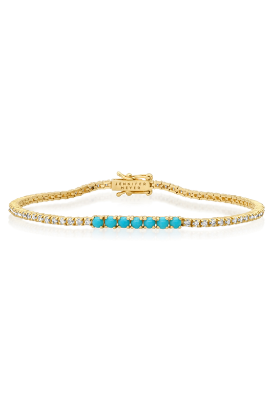 Diamond Turquoise Small 4 Prong Accent Tennis Bracelet-YELLOW GOLD-JEWELRYFINE JEWELBRACELET O-JENNIFER MEYER
