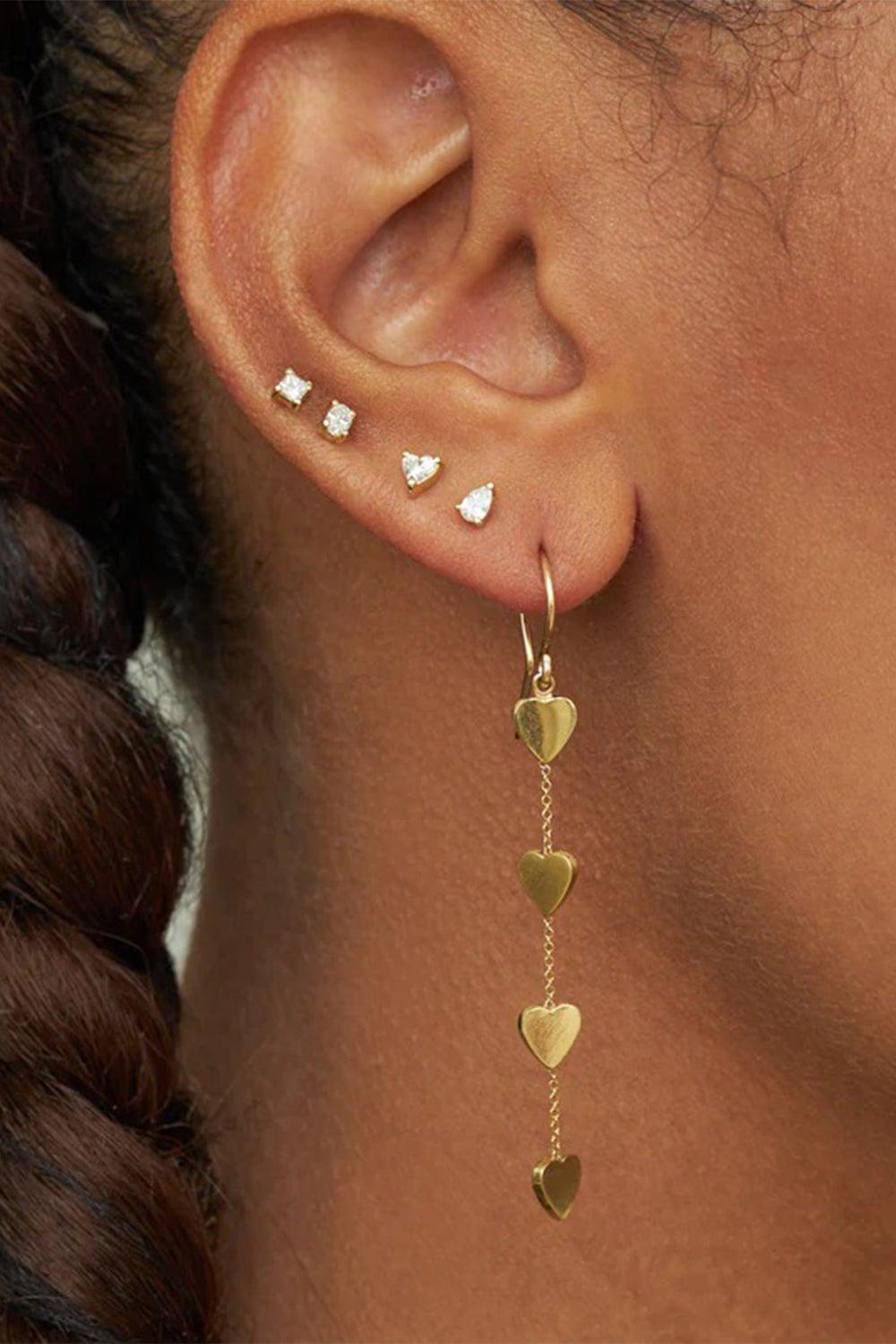 JENNIFER MEYER-4 Heart By-The-Inch Earrings-YELLOW GOLD