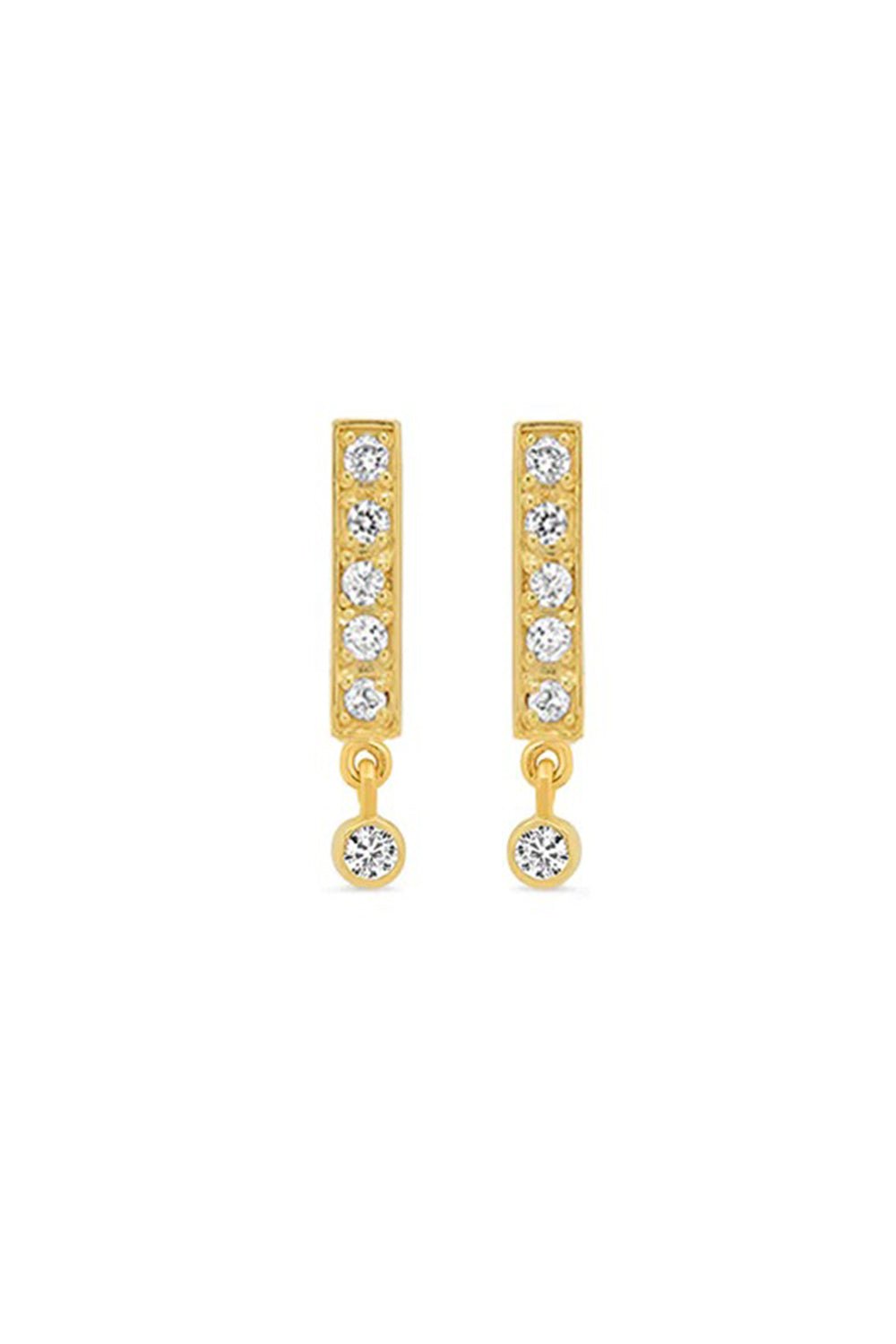 JENNIFER MEYER-Bezel Drop Bar Studs-YELLOW GOLD