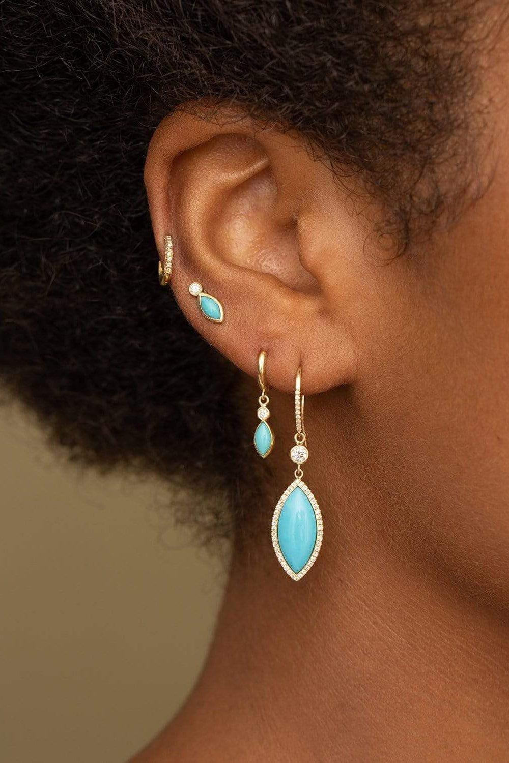 JENNIFER MEYER-Diamond and Turquoise Mini Huggies-YELLOW GOLD