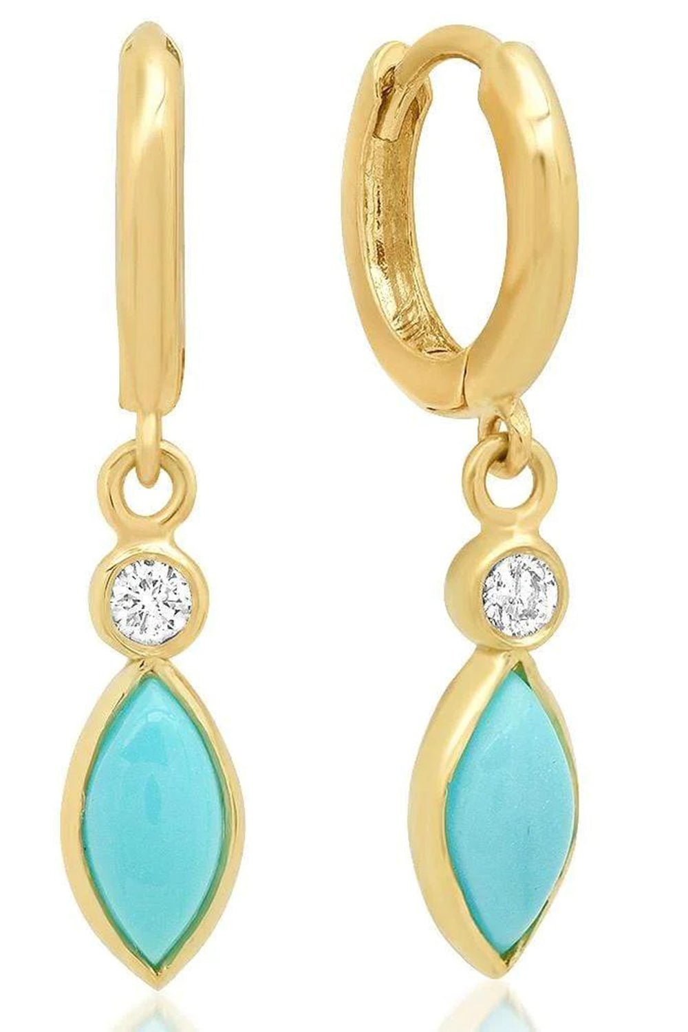 JENNIFER MEYER-Diamond and Turquoise Mini Huggies-YELLOW GOLD