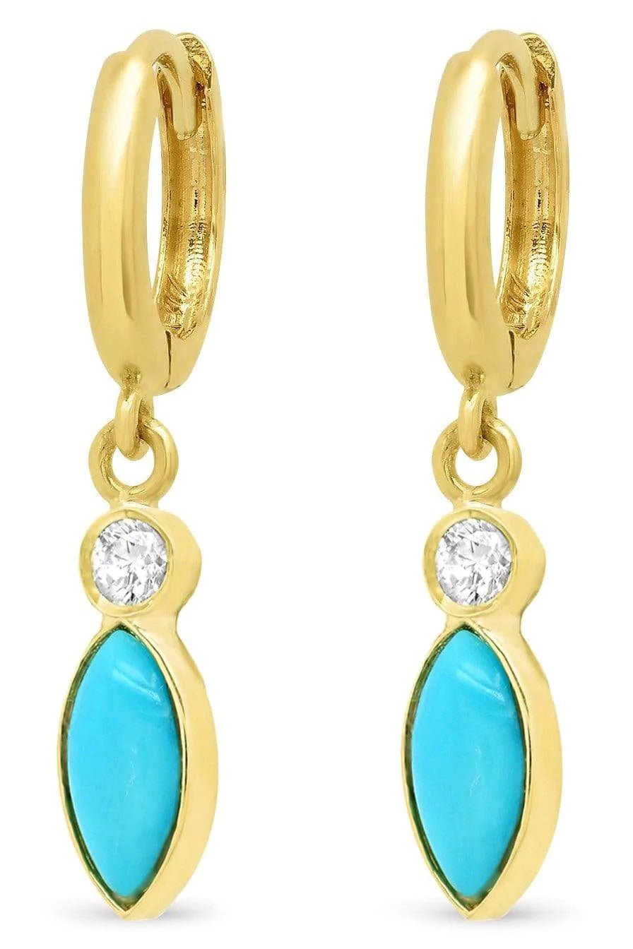 JENNIFER MEYER-Diamond and Turquoise Mini Huggies-YELLOW GOLD