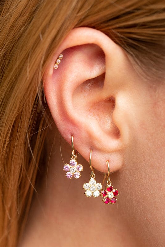 JENNIFER MEYER-Large Pink Sapphire and Diamond Flower Earrings-YELLOW GOLD