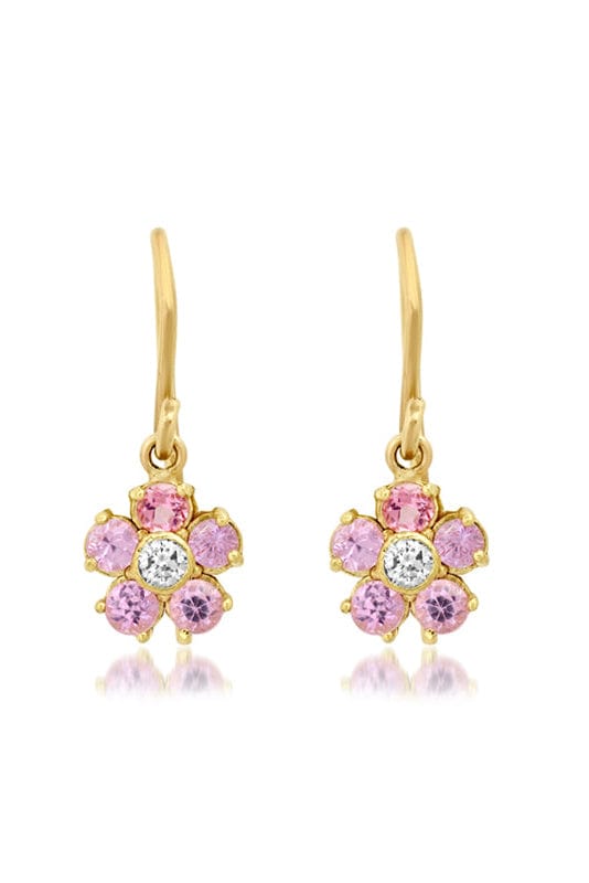 JENNIFER MEYER-Large Pink Sapphire and Diamond Flower Earrings-YELLOW GOLD