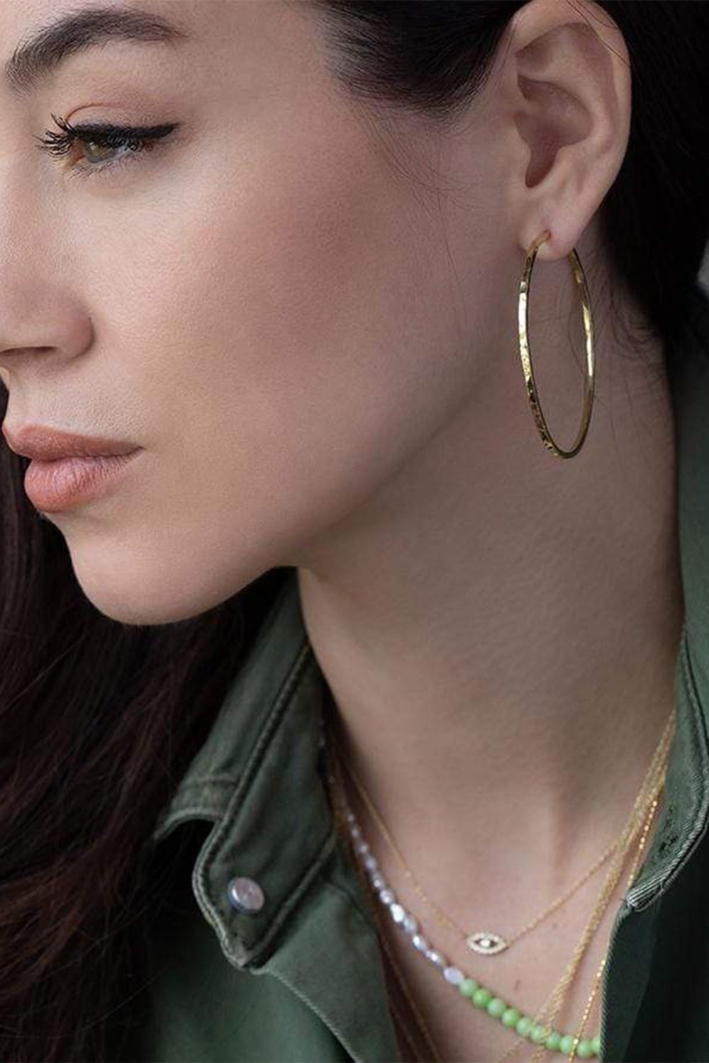 JENNIFER MEYER-Meduim Hammered Hoops-YELLOW GOLD