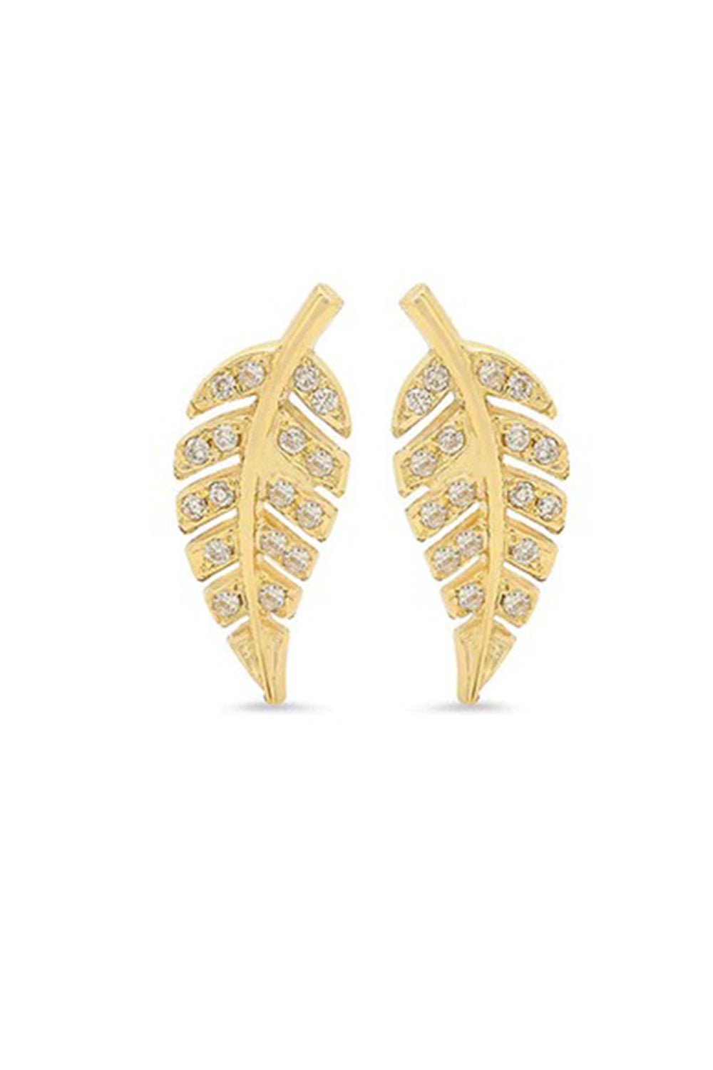 JENNIFER MEYER-Mini Diamond Leaf Studs-YELLOW GOLD