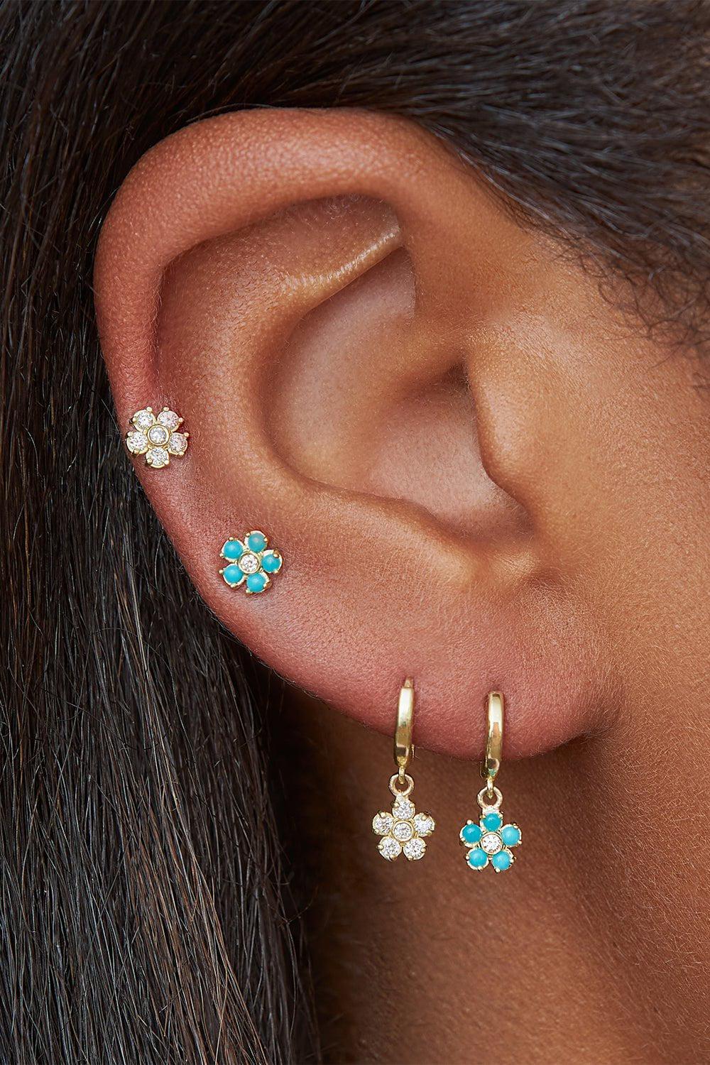 JENNIFER MEYER-Mini Flower Stud Earrings-YELLOW GOLD