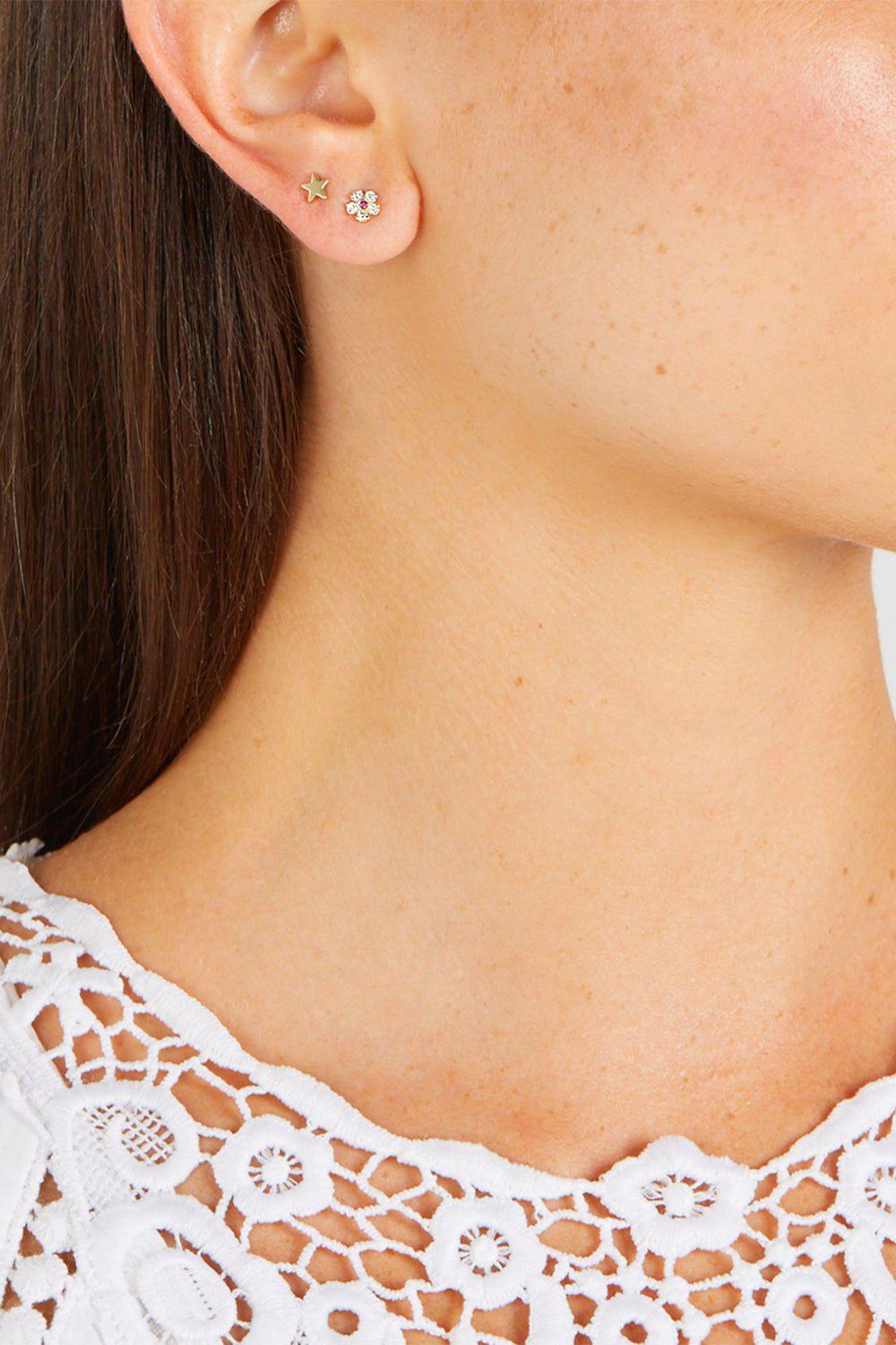 JENNIFER MEYER-Mini Flower Stud Earrings-YELLOW GOLD