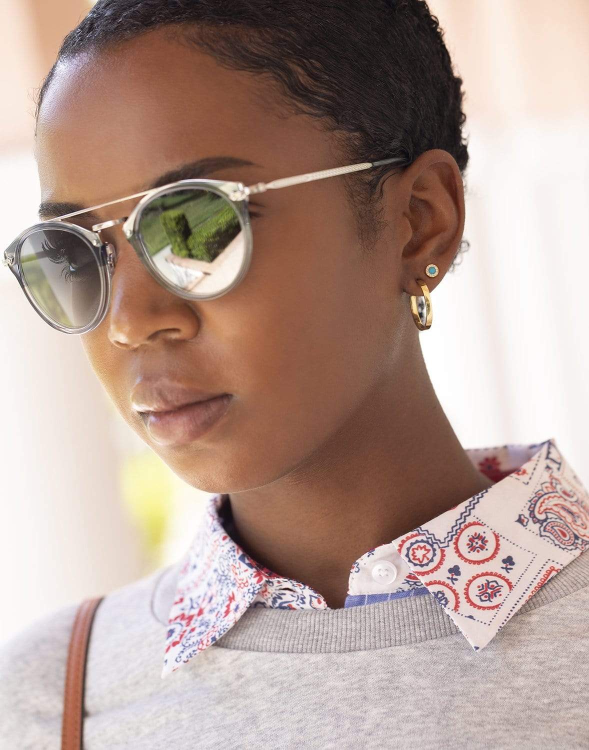 JENNIFER MEYER-Mini Turqoise and Diamond Inlay Studs-YELLOW GOLD