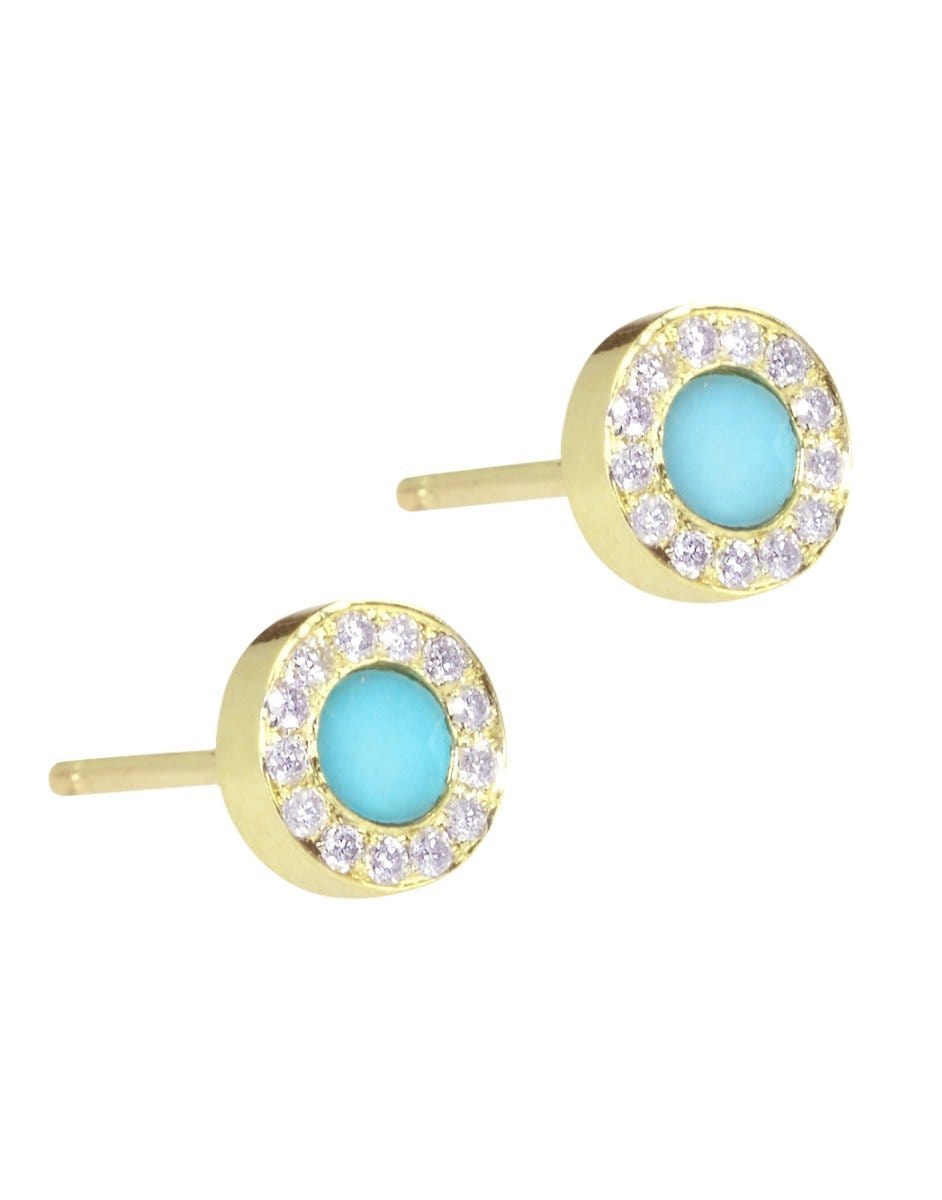 JENNIFER MEYER-Mini Turqoise and Diamond Inlay Studs-YELLOW GOLD