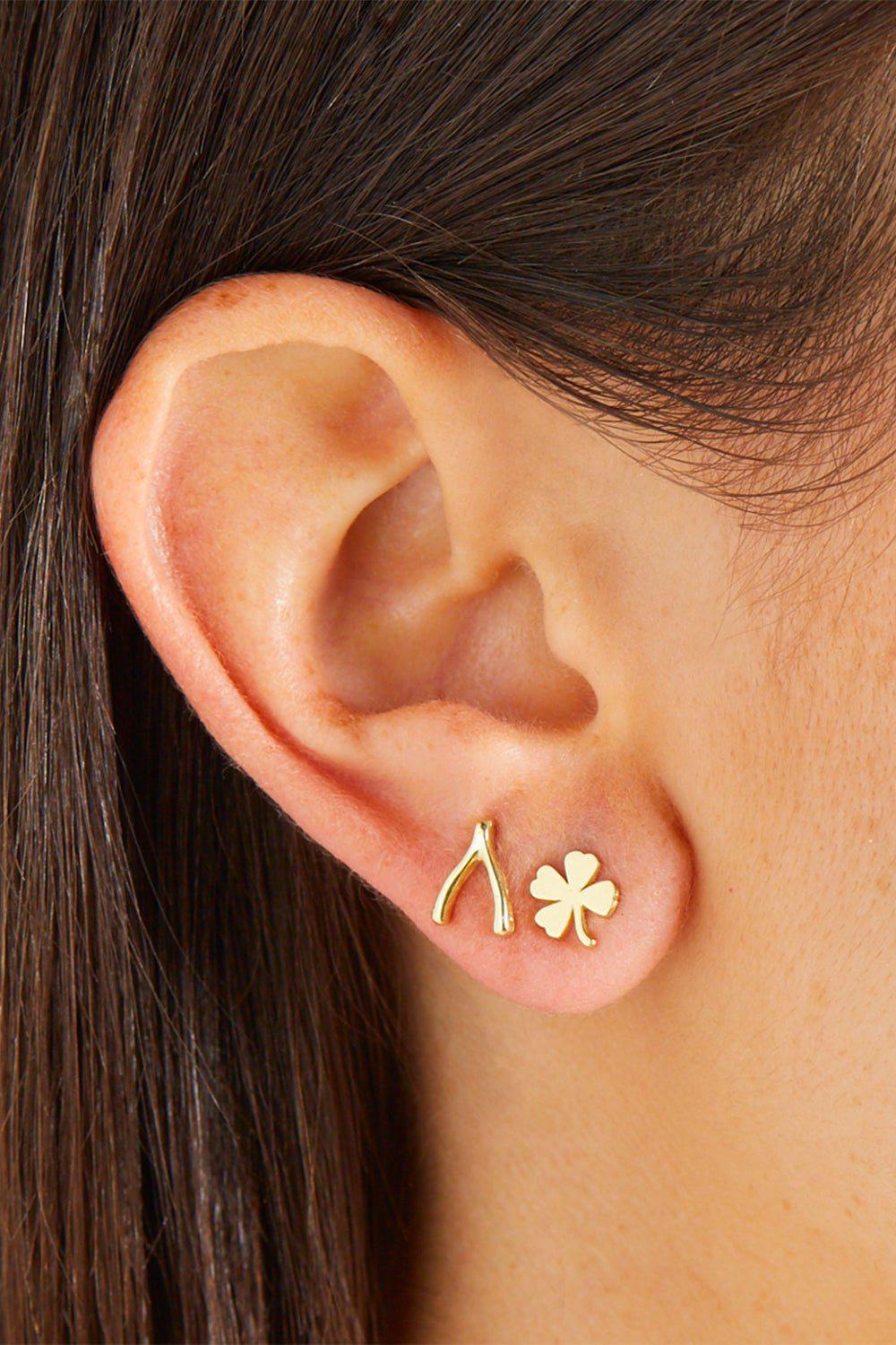 JENNIFER MEYER-Mini Wishbone Stud Earrings-YELLOW GOLD