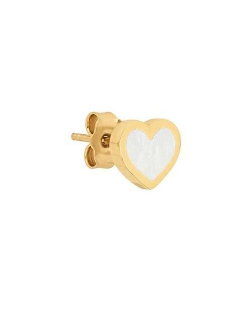 JENNIFER MEYER-Mother of Pearl Inlay Heart Studs-YELLOW GOLD