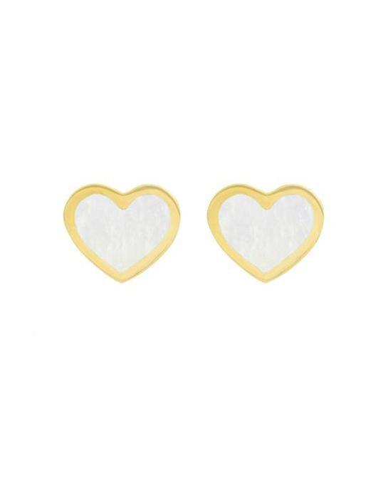JENNIFER MEYER-Mother of Pearl Inlay Heart Studs-YELLOW GOLD